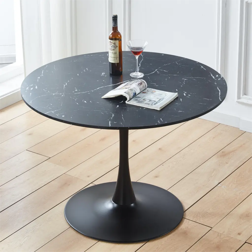 42.1 Inch Black Tulip Table Mid Century Dining Table 4-6 People Round Top ego store