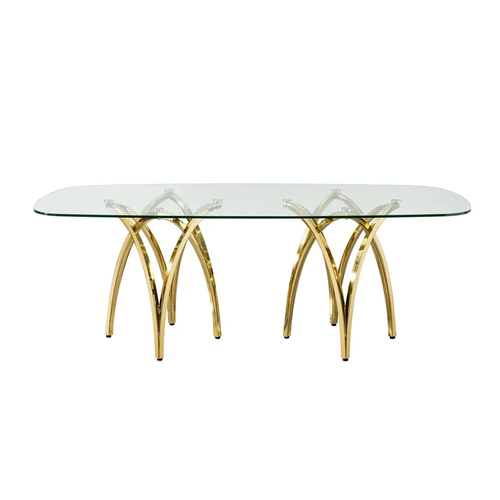 0.47 Thick Tempered Clear Glass Rectangular Dining Table Gold foshan dahui furniture co.-ltd.