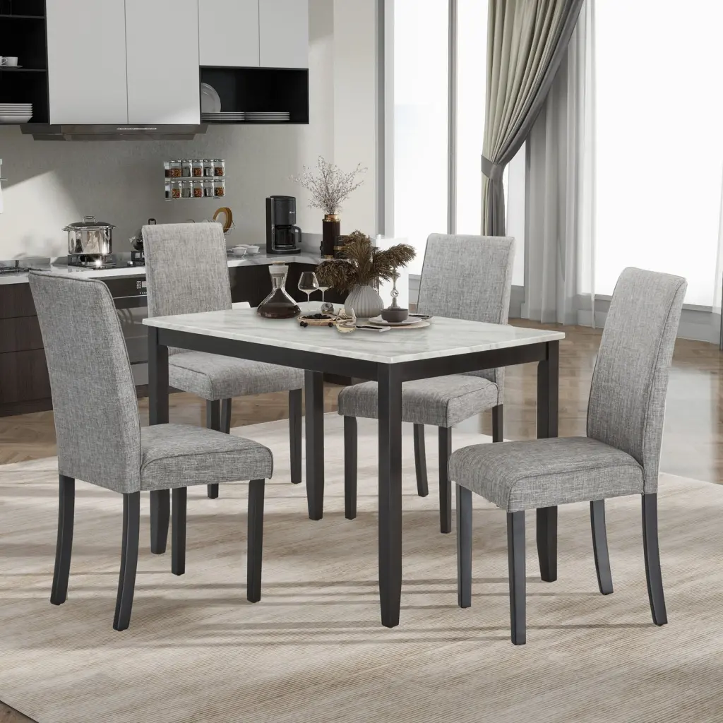 Faux Marble Dining Rectangular Table 4 Person Wood Dining Table White Kitchen Table fullbarn e-commerce