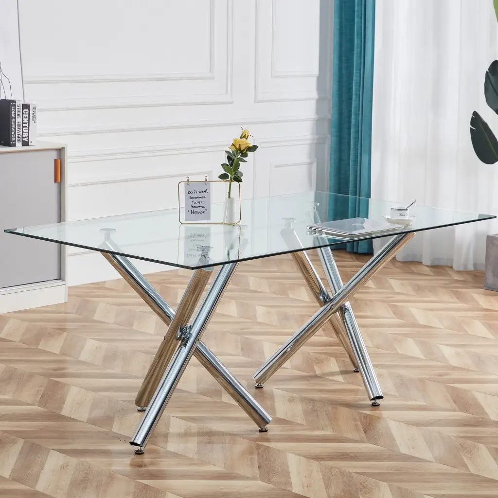 Large Modern Minimalist Rectangular Glass Dining Table 6 To 8 People furniture
