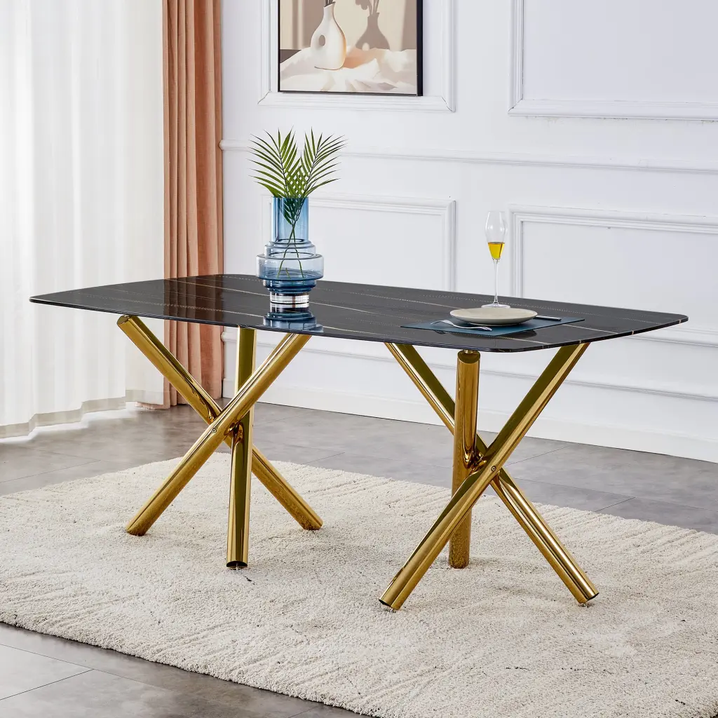 Large Modern Minimalist Rectangular Glass Dining Table 0.39 Inch Fibertemp Durable furniture