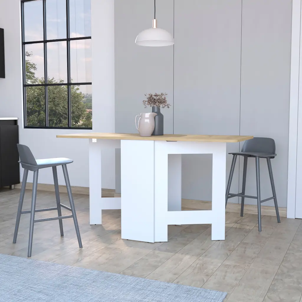 Cole White and Macadamia Folding Dining Table Brown and White furniture max