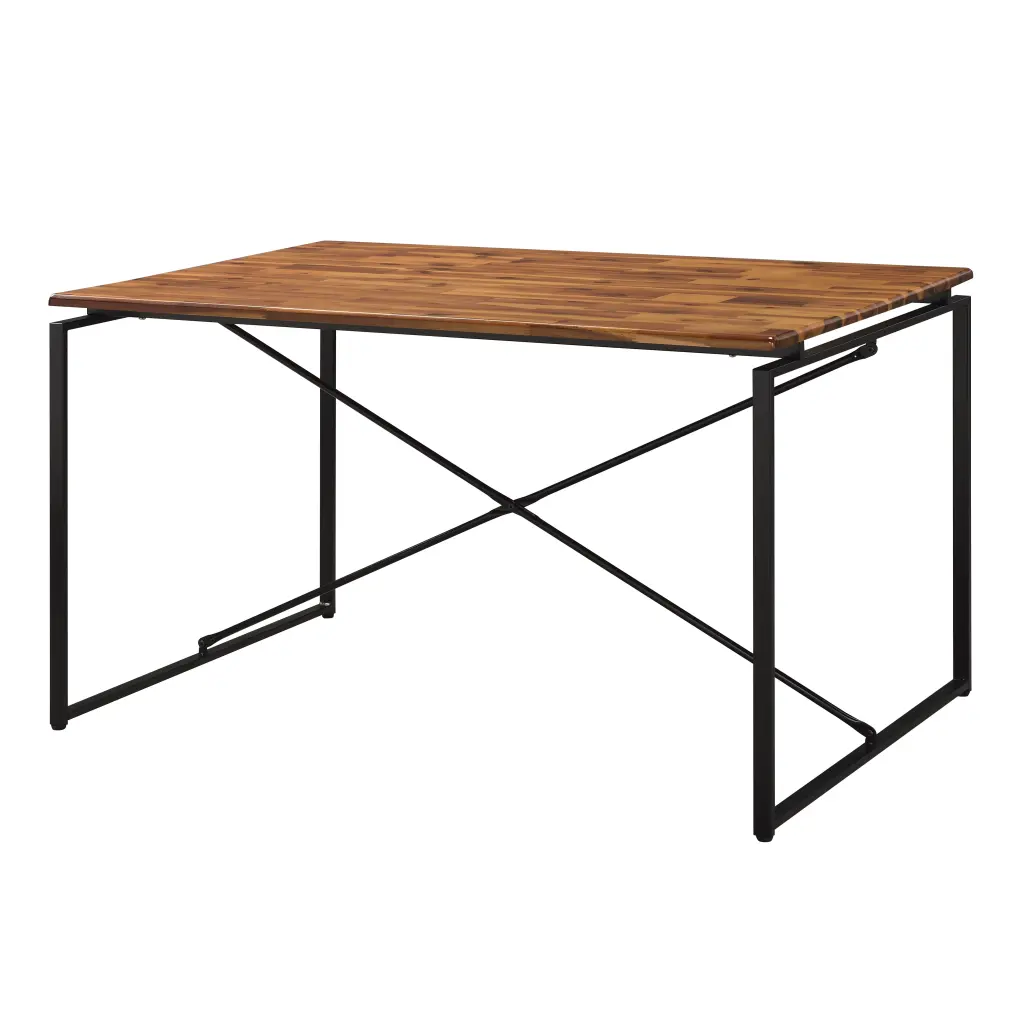 Oak and Black Dining Table Metal Sled Base Seats 4 Dining Room furniture max