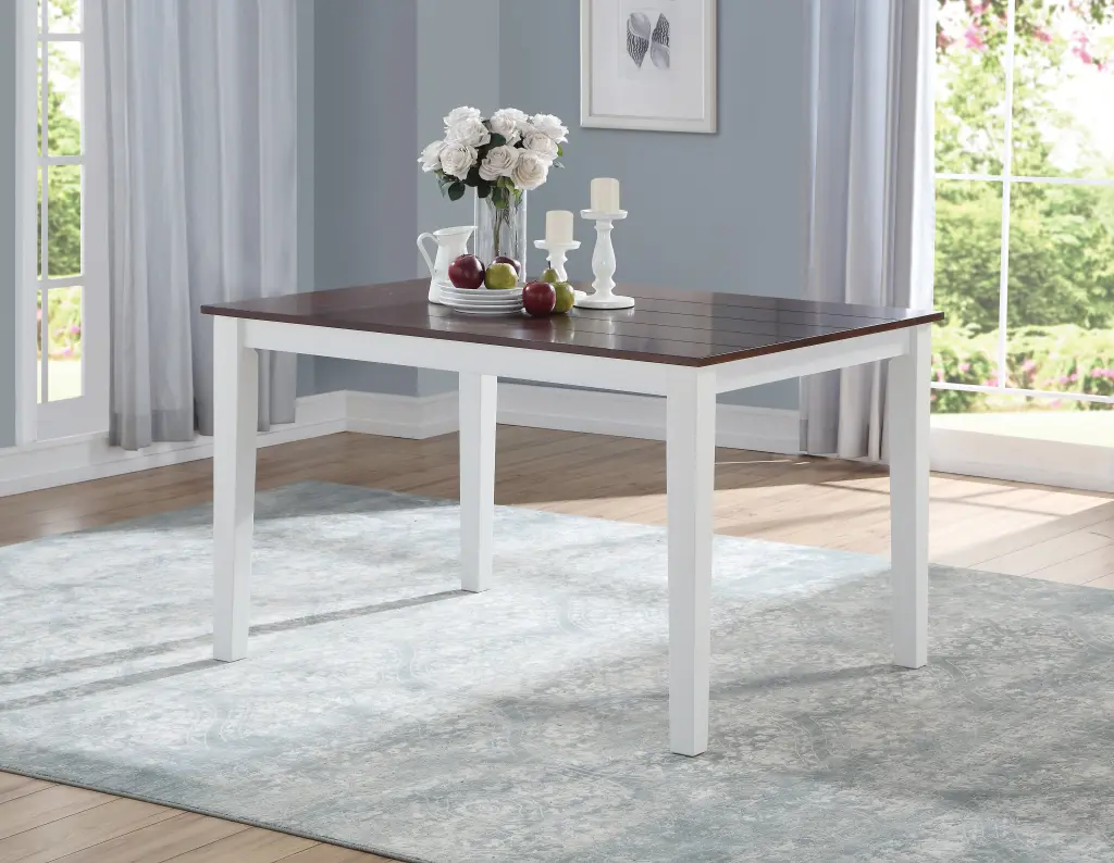 White and Walnut Dining Table Tapered Leg Seats 4 Modern Design furniture max