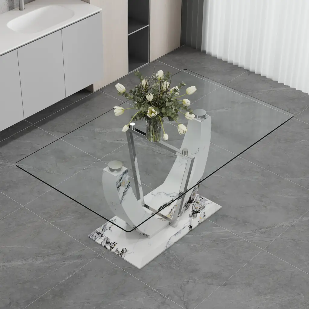 Modern Rectangular Glass Table 0.39 Inch Thick Top Contemporary Design furniture