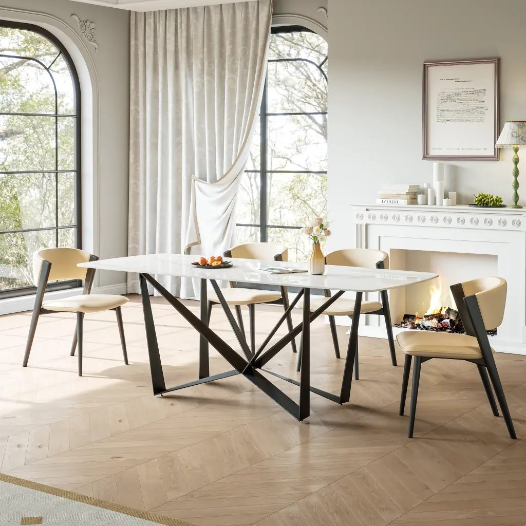 Polished Black Sandstone Dining Table Glossy Snow Mountain Stone Top - Modern Kitchen Table gbkgoods