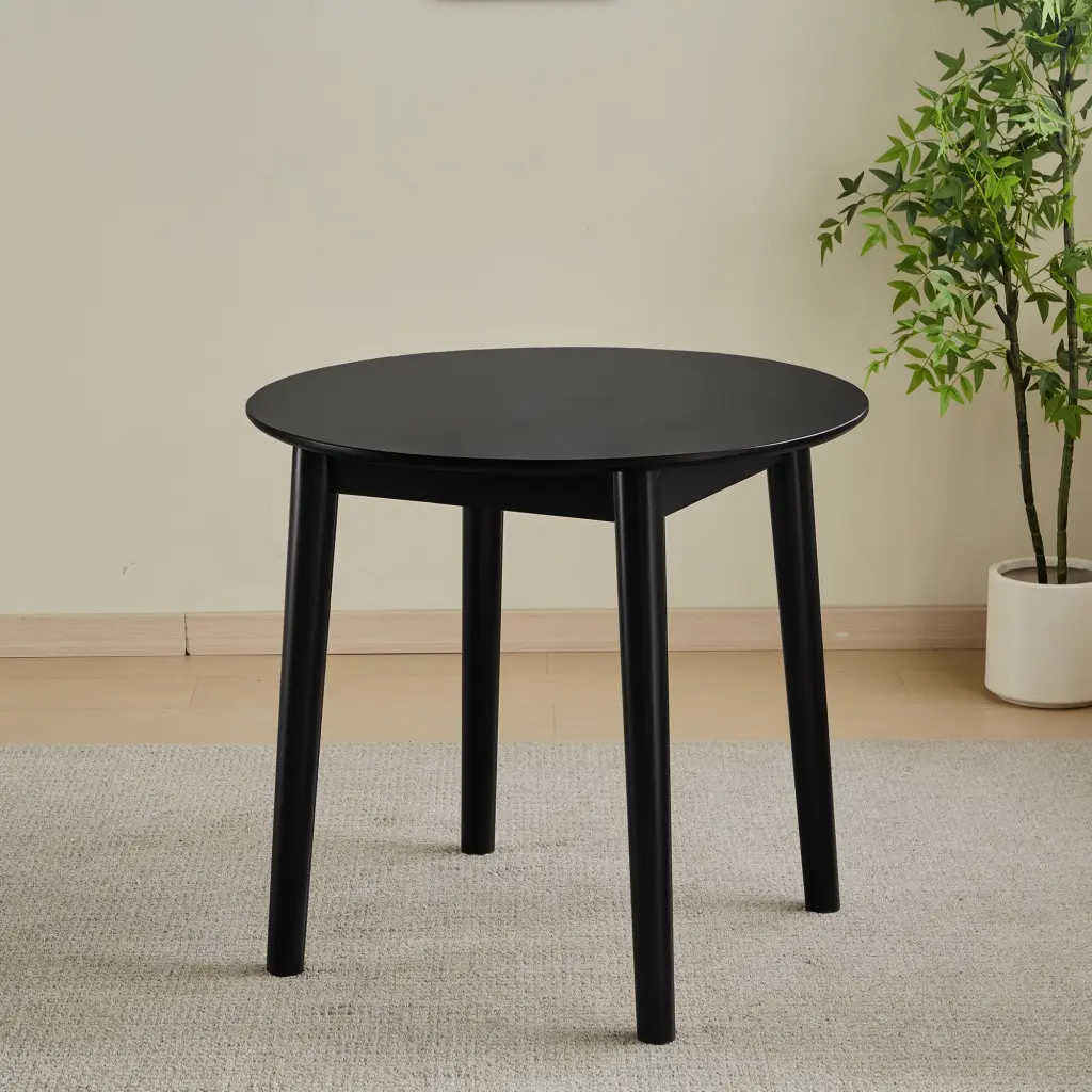 Black Round Solid Wood Table 31.5 Inch Diameter Seats 2-4 People haizhijia