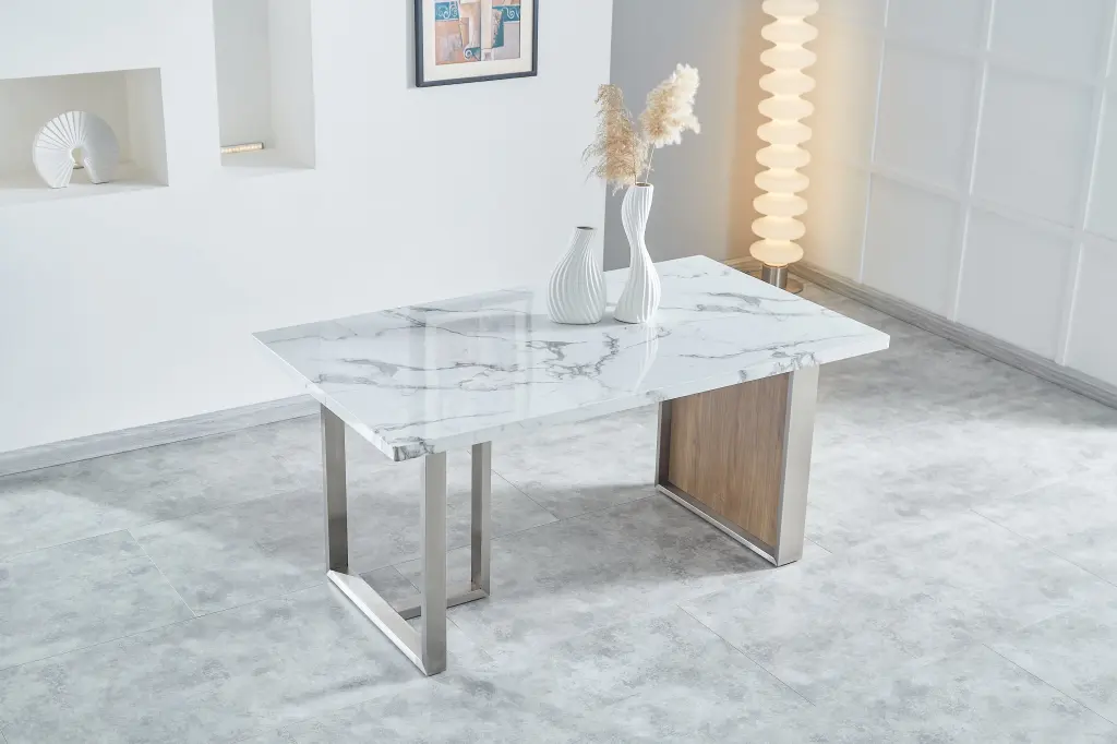 Elegant Opulent Imitation Marble Mdf Dining Table 6 Or 8 Rectangular Design homeyhome