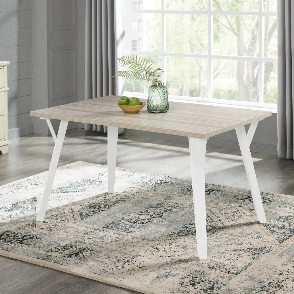 Alwynn Contemporary Rectangular Dining Table White and Natural Wood hz