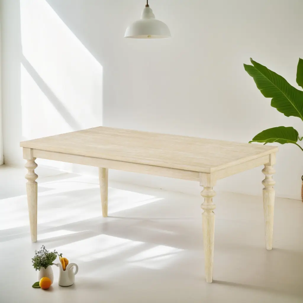 Amonia Urban Style Wired White Finish Wood Turned Leg Dining Table hz