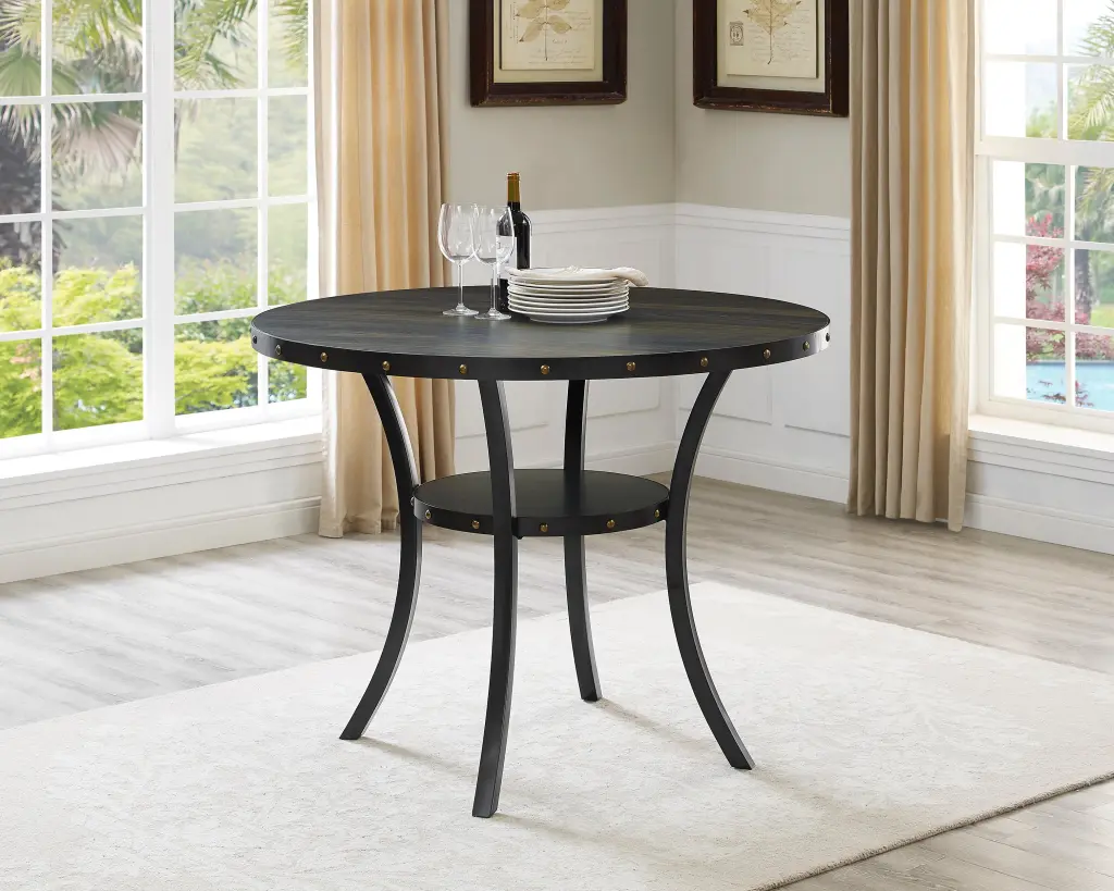 Biony Dining Gathering Espresso Wood Counter Height Round Dining Table hz