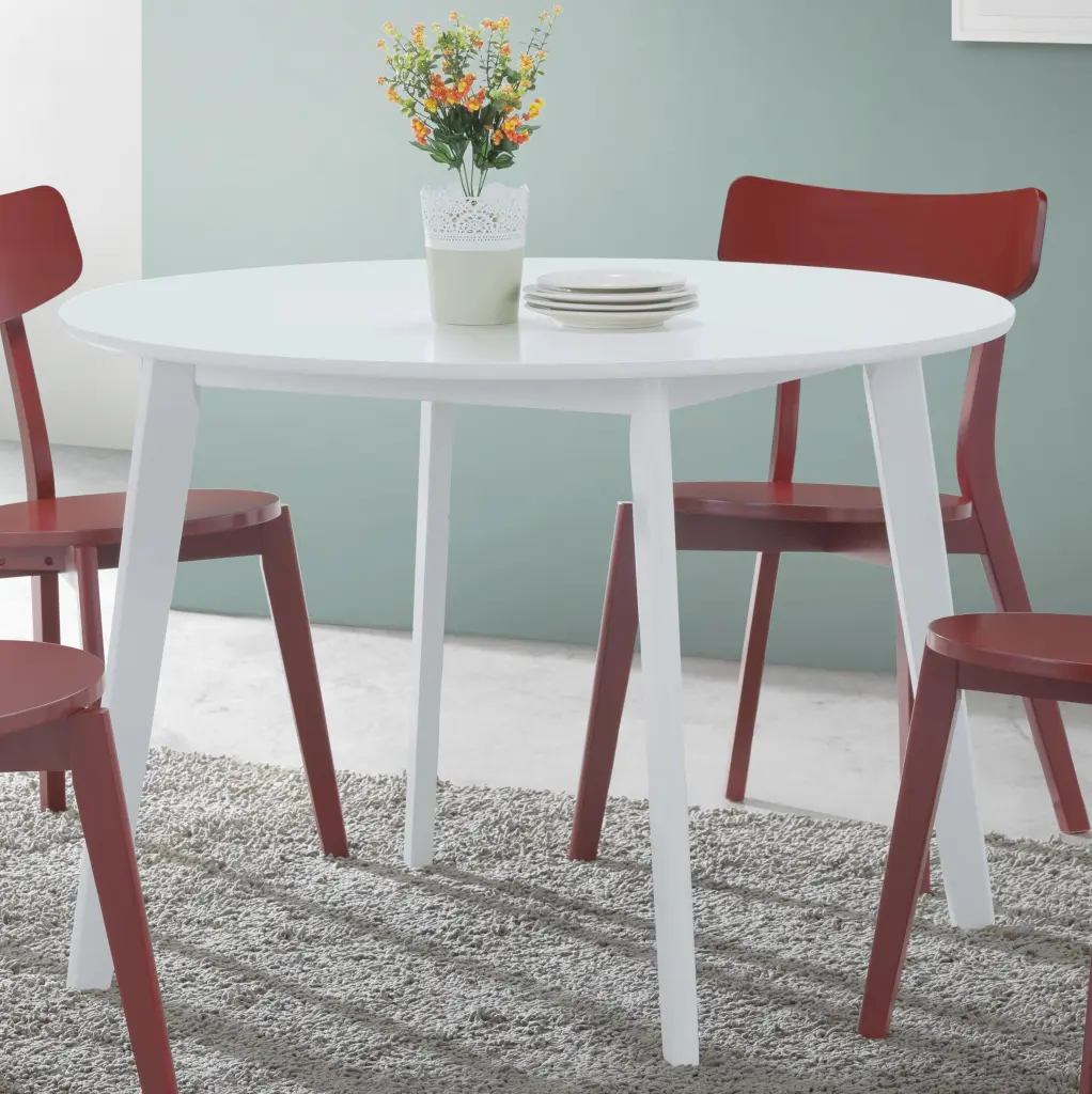 Roma Contemporary White Round Dining Table White Wood hz