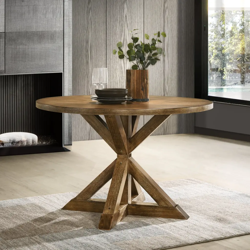 Windvale Cross Buck Base Dining Table Brown Wood Kitchen or Dining Room hz