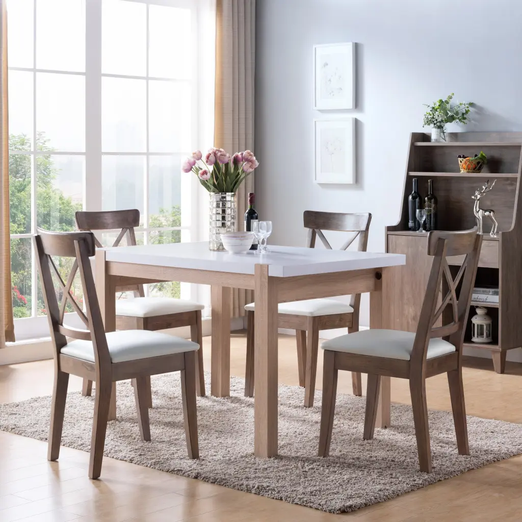 Modern Home White Tabletop Dining Table White & Weathered White Finish id international- inc.