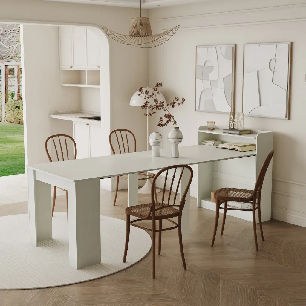 Modern Extendable Dining Table Storage White MDF Expandable joysource furniture