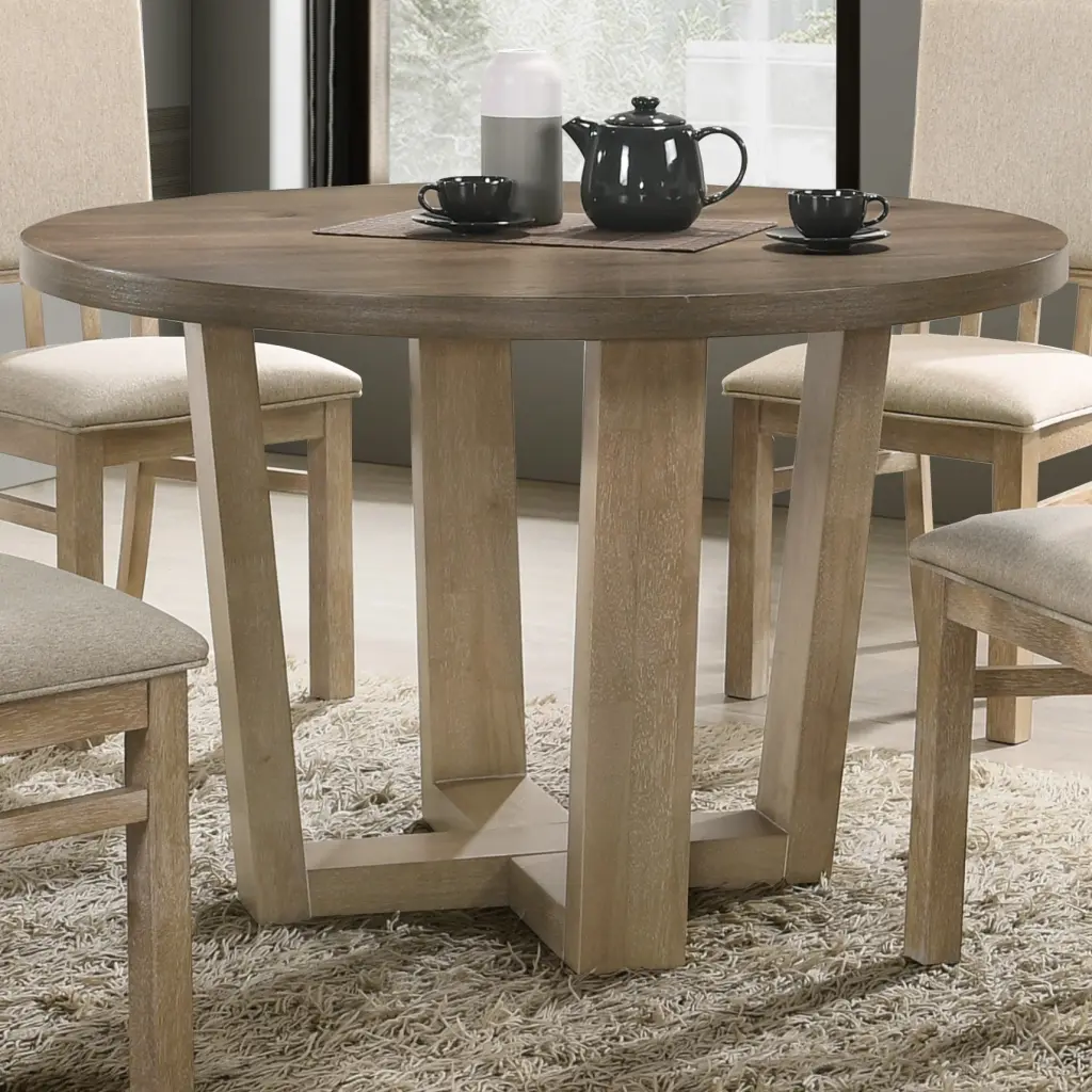Brutus 47'' Vintage Walnut Round Dining Table - Contemporary Dining Room Table Sturdy Base lilola home