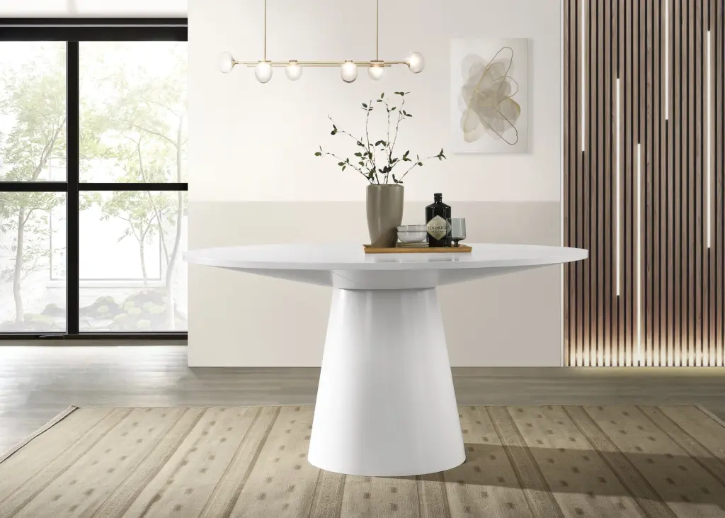 Jasper White 59 Inch Wide Contemporary Round Dining Table White Wood lilola home