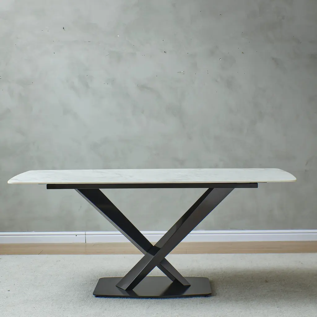 1600mm Artificial Stone Dining Table Black Frame Black White Modern Table montary