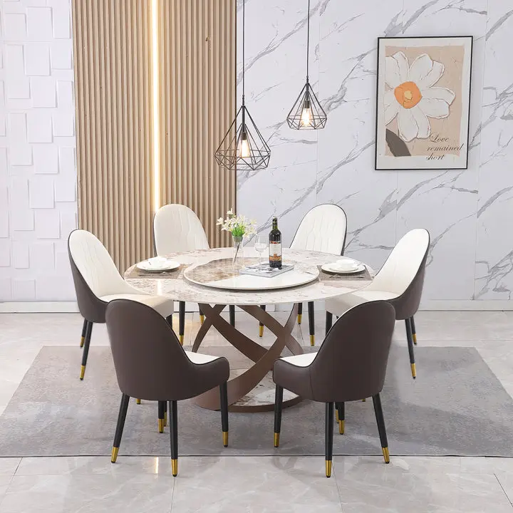 59.05 Inch Modern Sintered Stone Dining Table 31.5 Inch Round Turntable montary