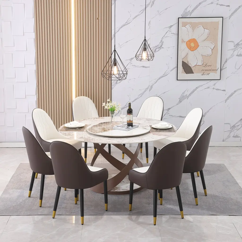 59.05 Inch Modern Sintered Stone Dining Table 31.5 Inch Round Turntable montary