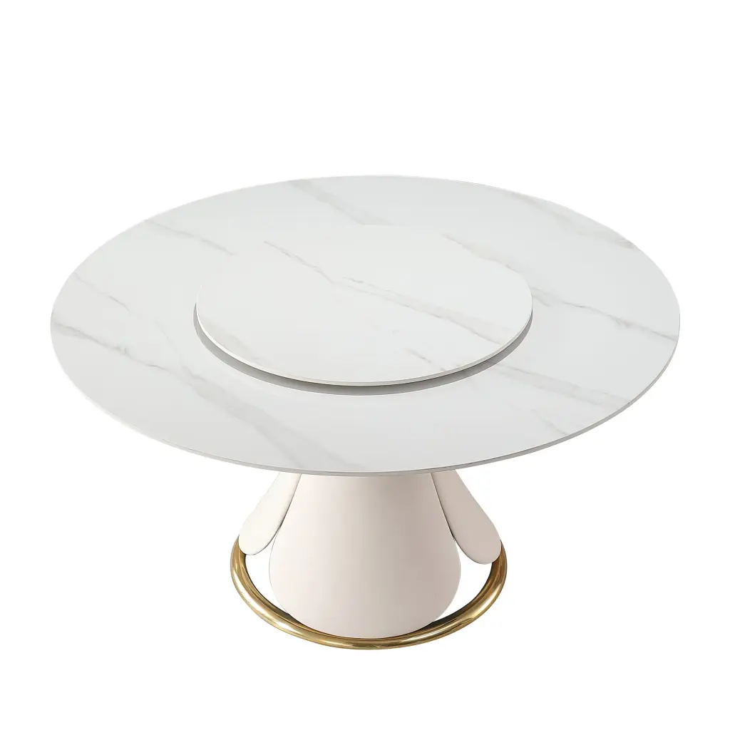 59.05 Inch Modern Sintered Stone Dining Table 31.5 Inch Round Turntable montary