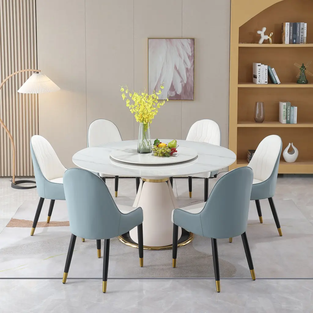 59.05 Inch Modern Sintered Stone Dining Table 31.5 Inch Round Turntable montary