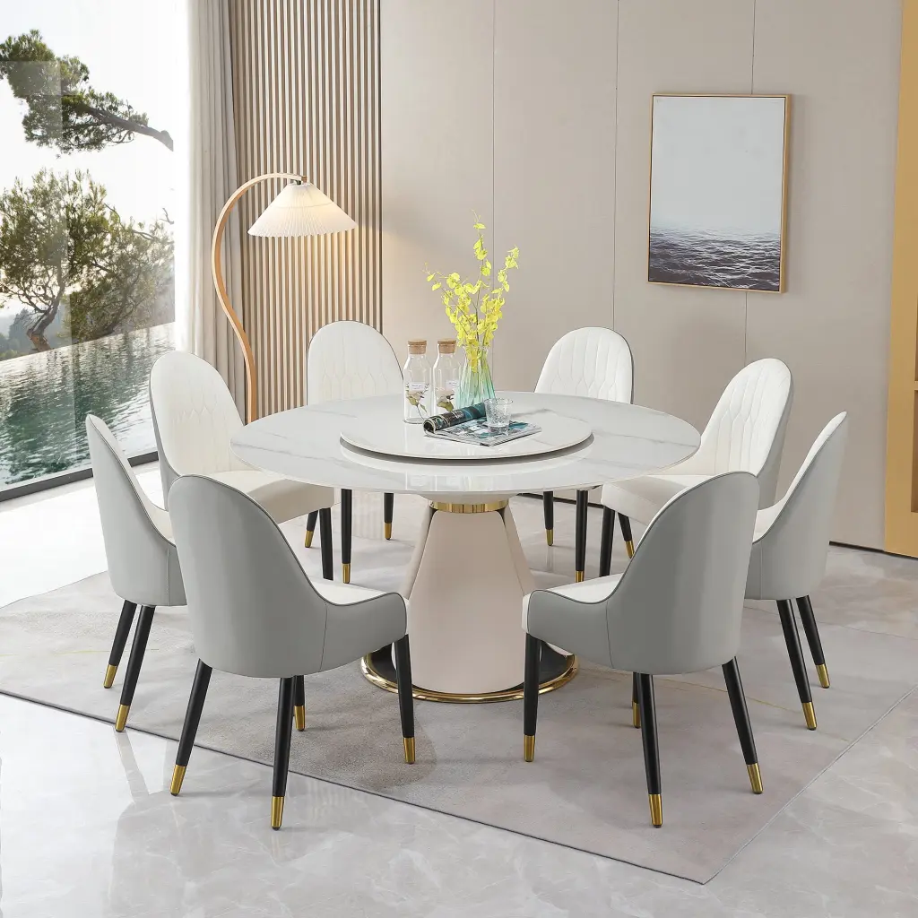 59.05 Inch Modern Sintered Stone Dining Table 31.5 Inch Round Turntable montary