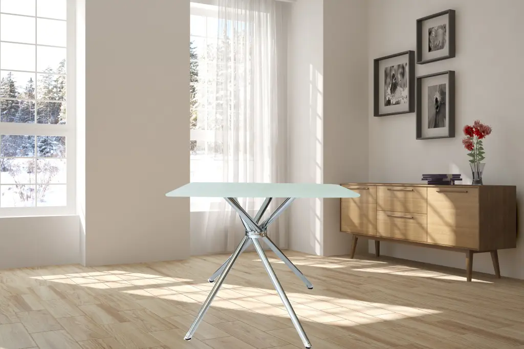36 Inch Square Frosted Tempered Glass Table Chrome Base Dining Room new spec furniture