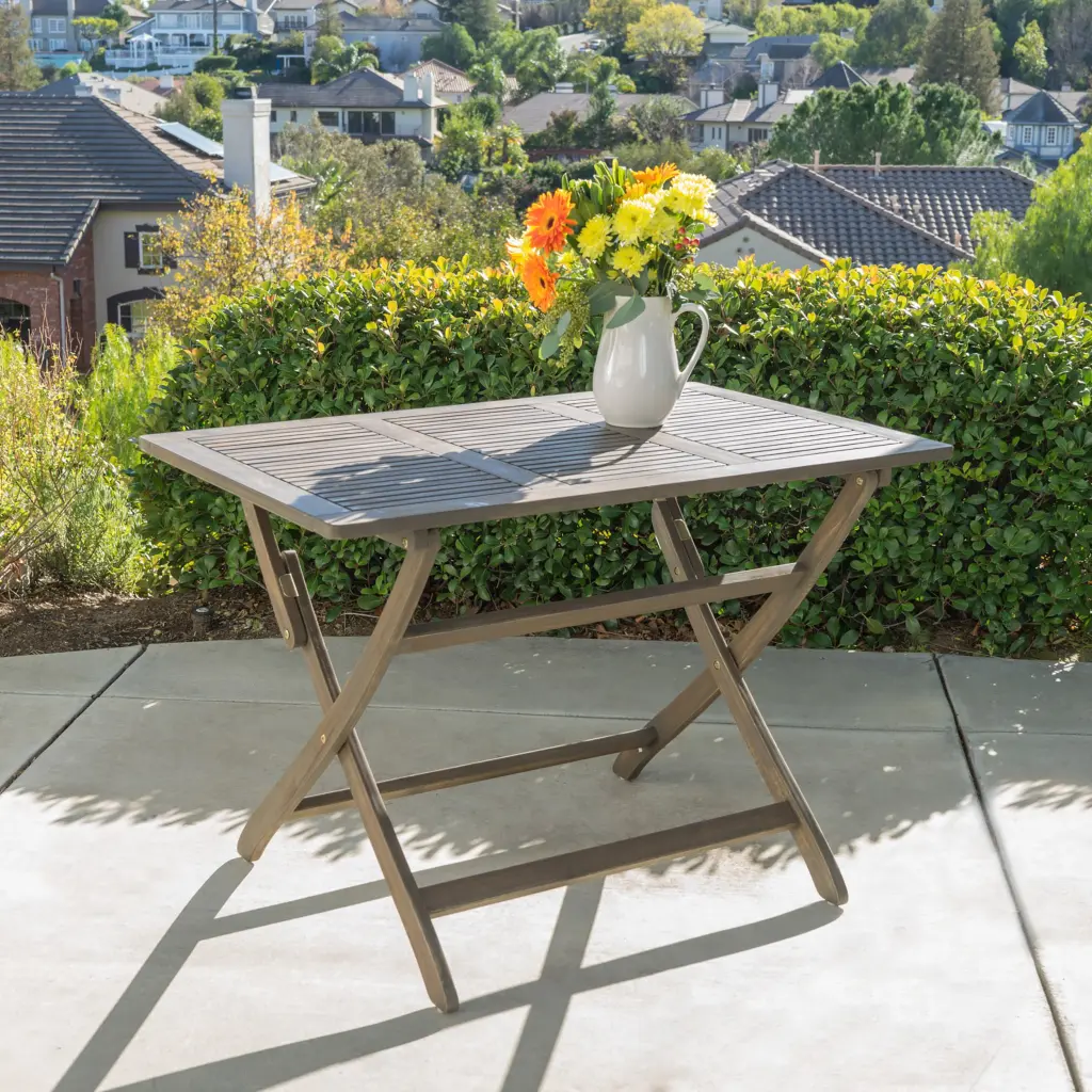 Positano 43.5 Inch Foldable Table Grey Acacia Wood Dining Table nh-gardenpara