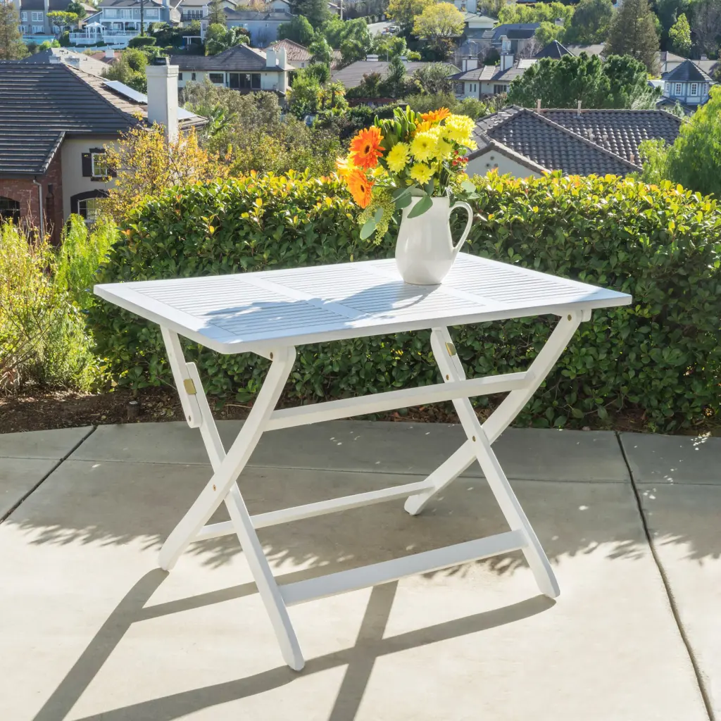 Positano 43.5 Inch Foldable Table White Acacia Wood Portable Dining Table nh-gardenpara