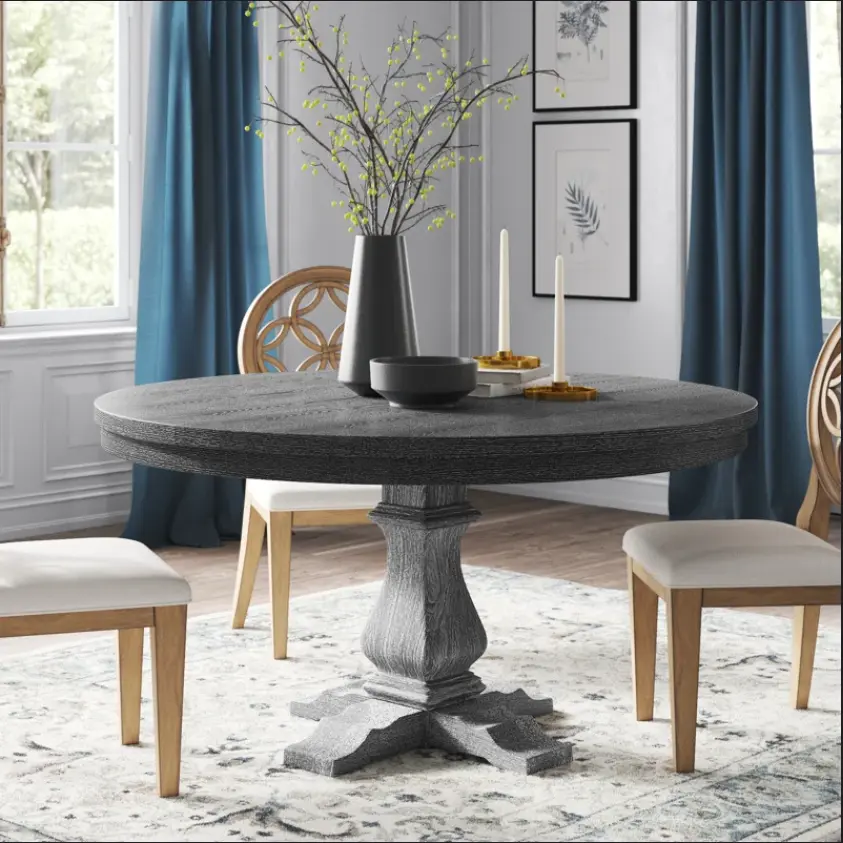 Extendable Dining Table Gray Rubberwood Solid Wood Seats 6 Dining Room nh-inmax
