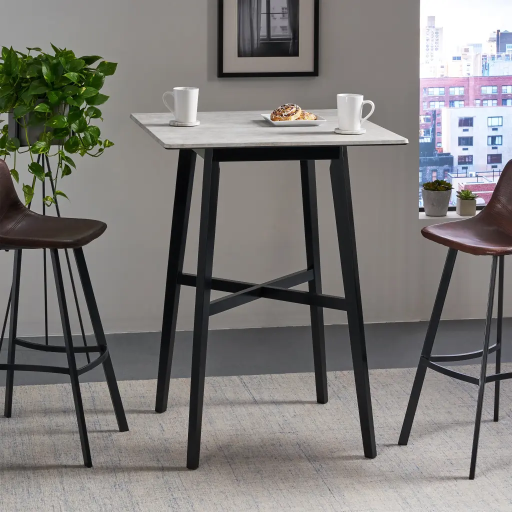 Modern Bar Height 42 Inch Dining Table Rubberwood Legs Laminate Top nh-onfind