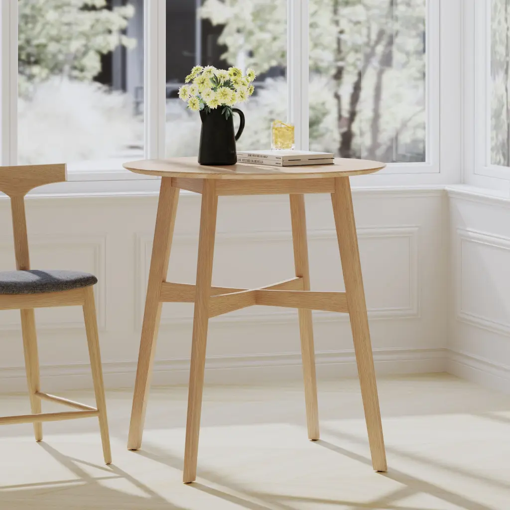 Wood Counter Height Round Dining Table Natural Oak Finish 35.4 Inch nh-onfind
