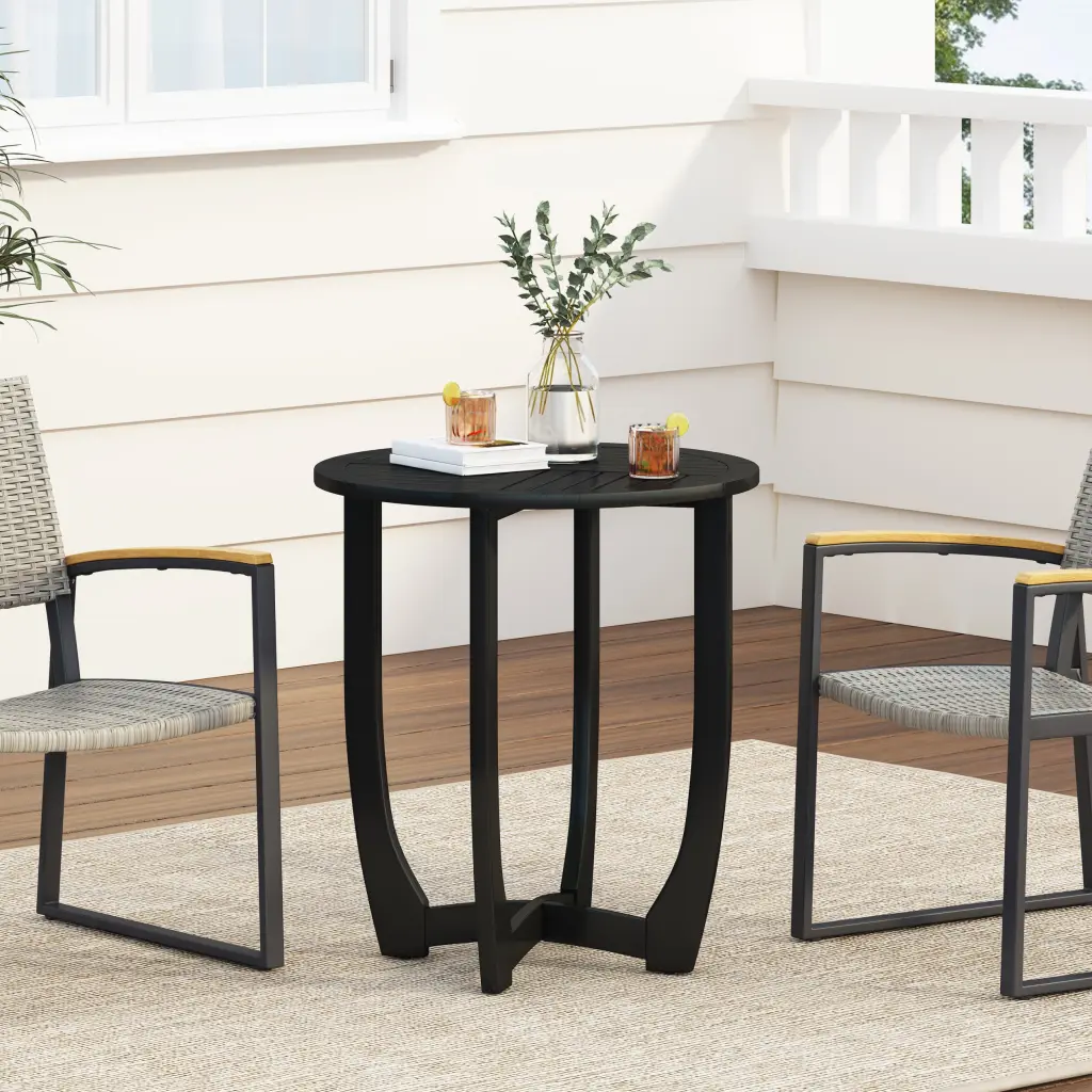 Brechtel Round Solid Wood Dining Table Black Acacia Wood Kitchen Table nh-uhome