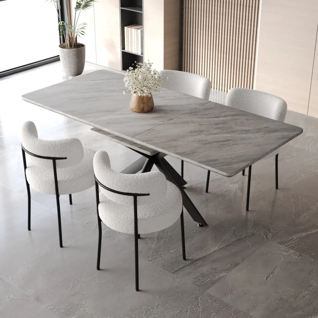 Extendable Dining Table Set 4 to 8 People Curved Design Modern Dining Room Furniture nuoli furniture