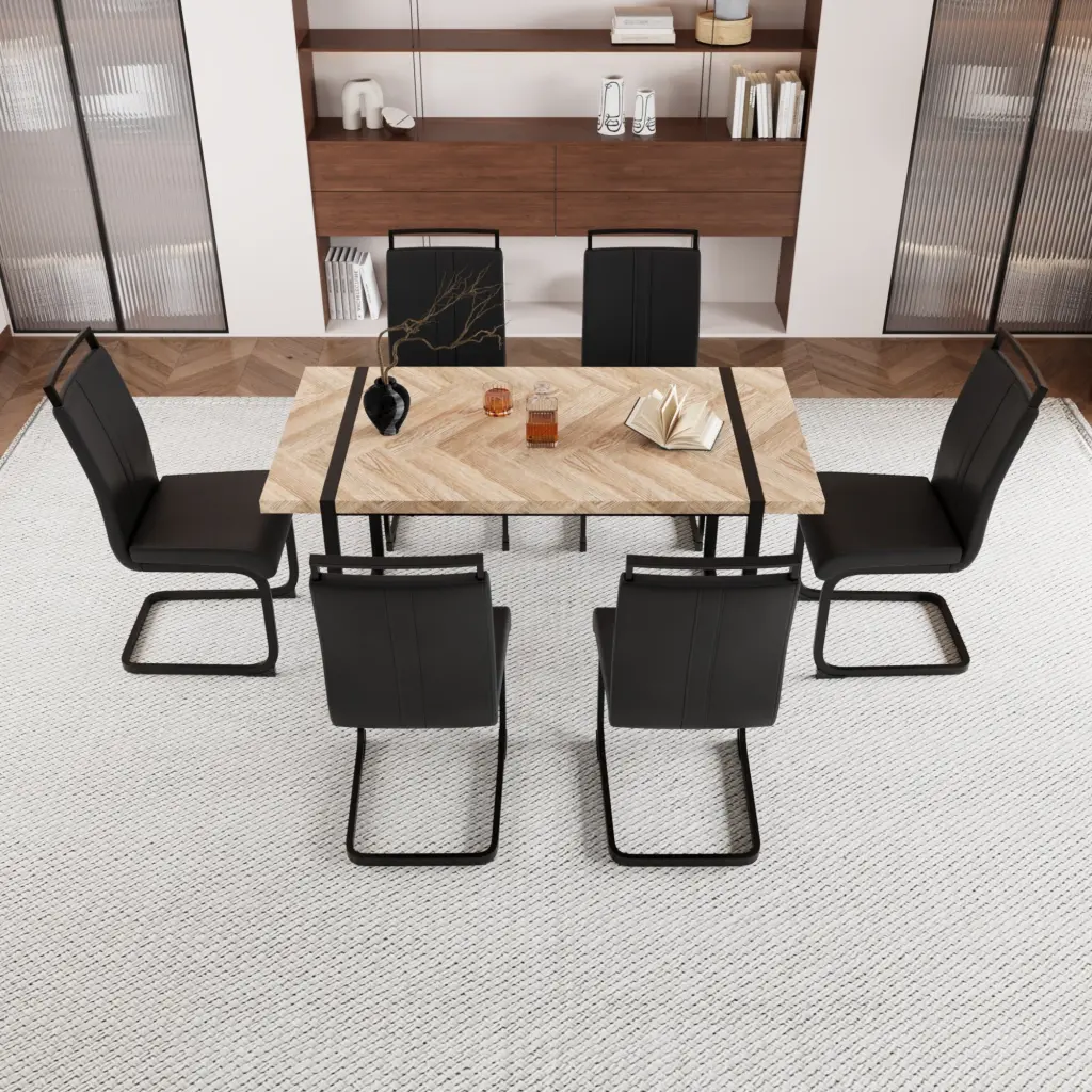 59 Inch Rural Industrial Rectangular Light Wood Dining Table Set nuoli furniture