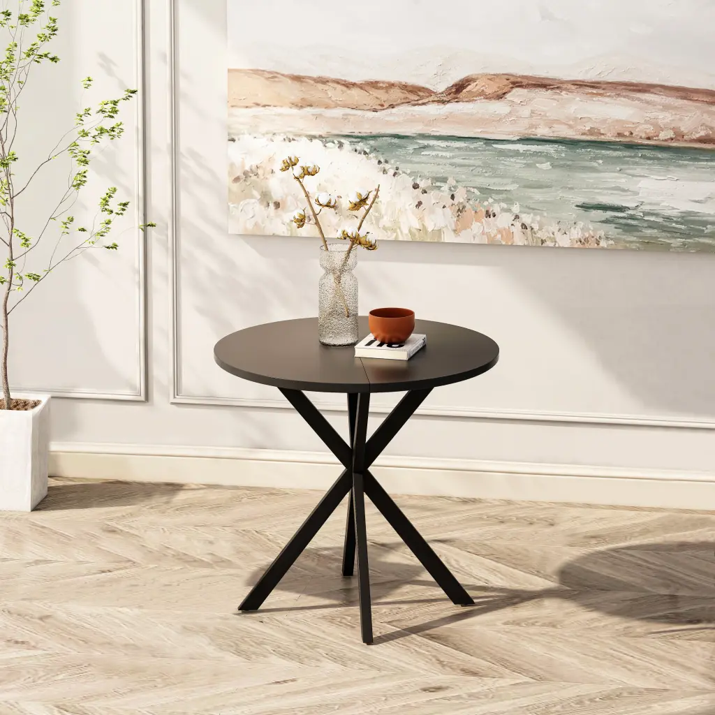31.5" Modern Round Dining Table Crossed Legs - Black Occasional Table rnb