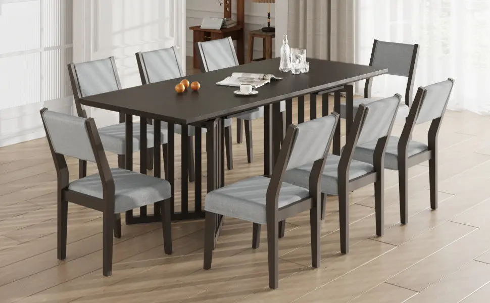 Farmhoutilize 9 Piece Extendable Dining Table Set 2 12 Inch Leaves 83.9 Inches rnb