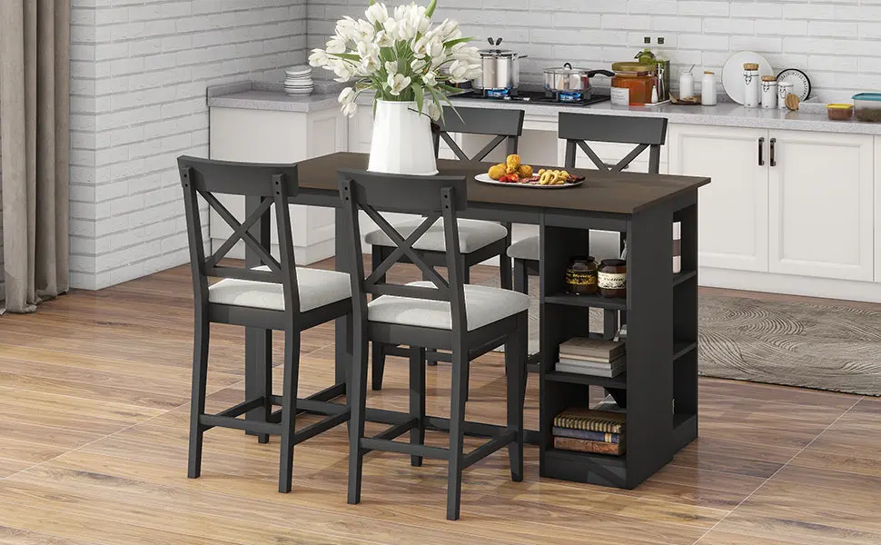 60 Inch Solid Wood Farmhouse Counter Height Dining Table Set 3 Chairs Rustic Furniture rnb