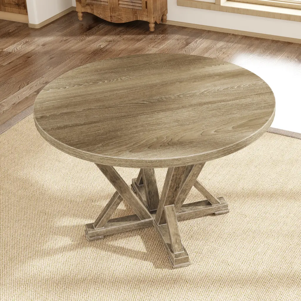 Modern Farmhouse Round Dining Table 45.7 Inch Solid Wood Rubberwood rnb