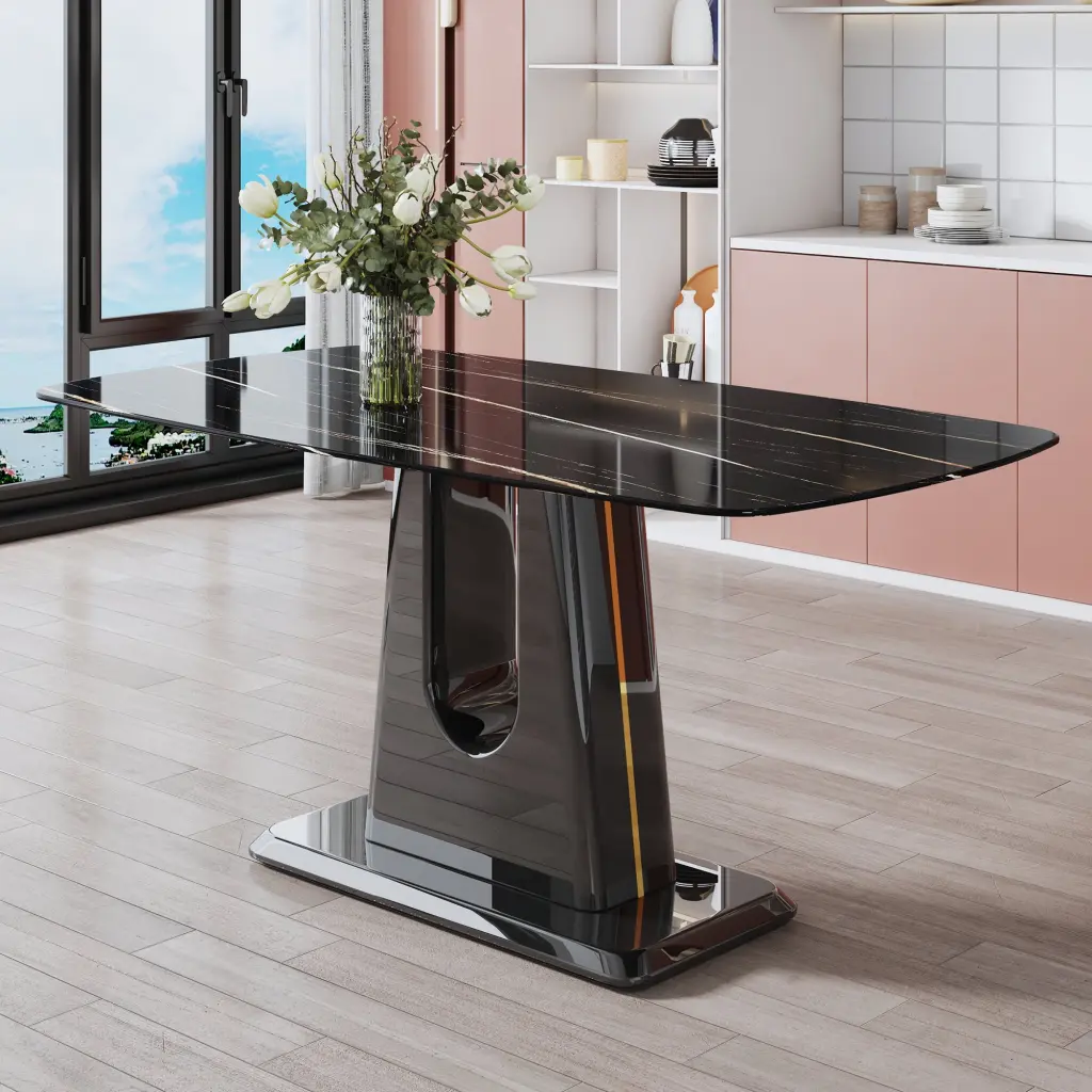Modern Minimalist Black Imitation Marble Table Luxury Dining Table rnb
