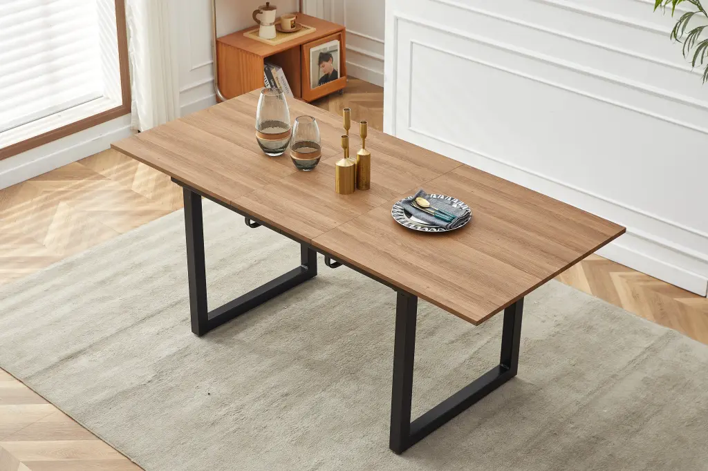 Square Extendable Dining Table Metal Leg Modern Space Saving Kitchen rnb