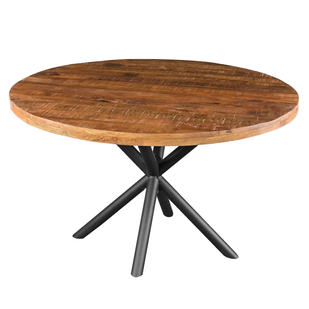 48 Inch Artisan-made Dining Table Solid Mango Wood Round Top Iron Base royal hampton