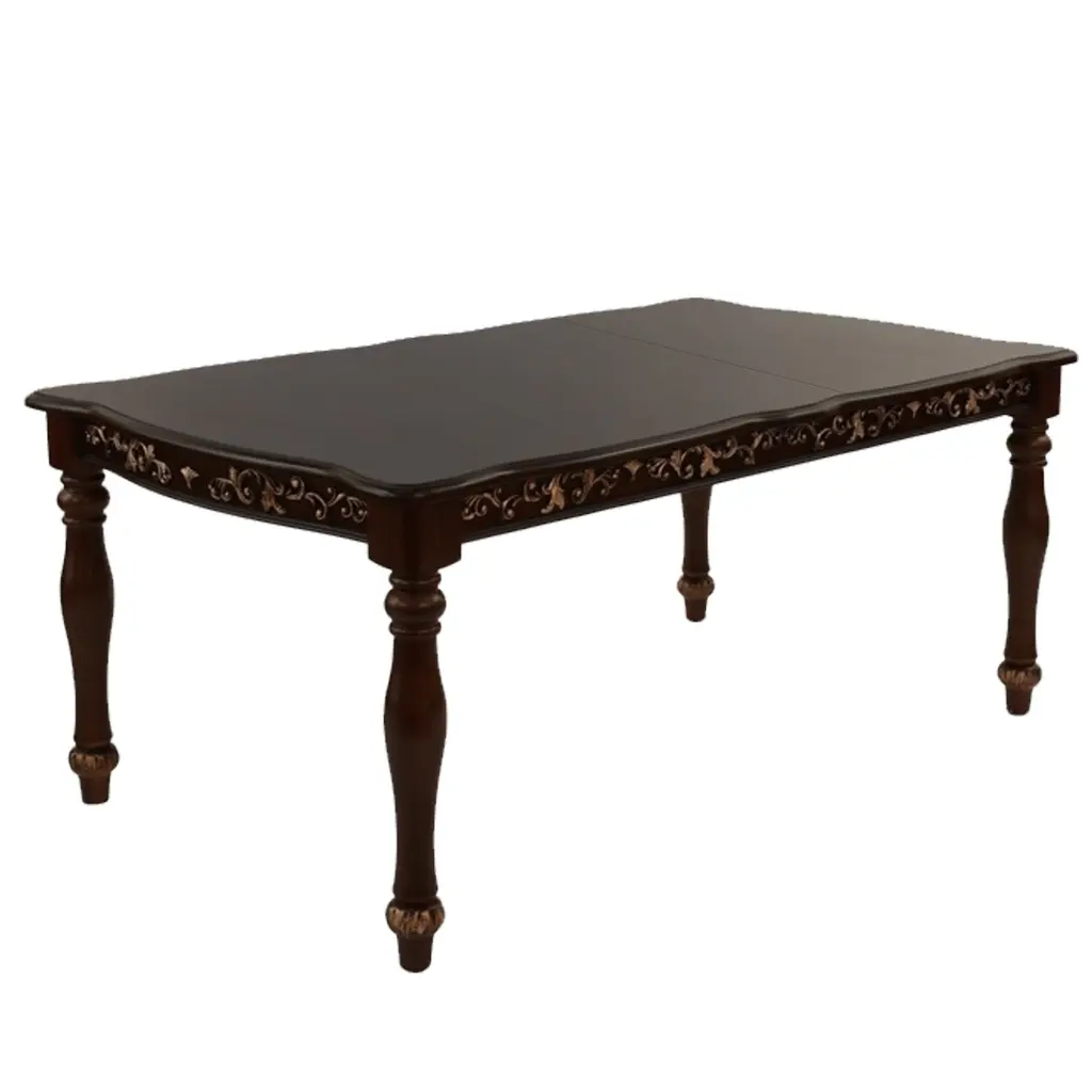 Kipp 78 Inch Dining Table 2 Extension Leafs Floral Carved Oak Brown royal hampton
