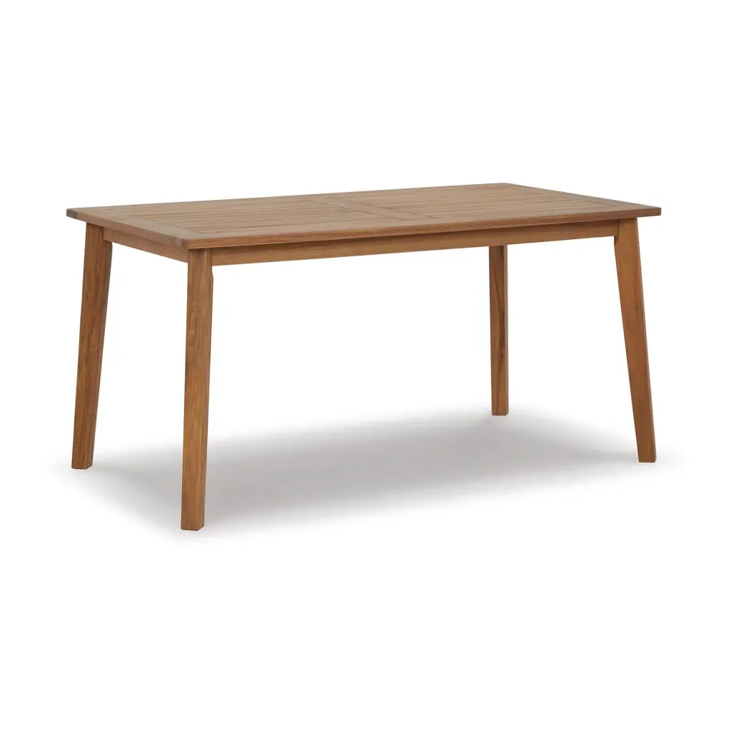 Nilen 59 Inch Dining Table Natural Brown Acacia Wood and Slatted Surface royal hampton