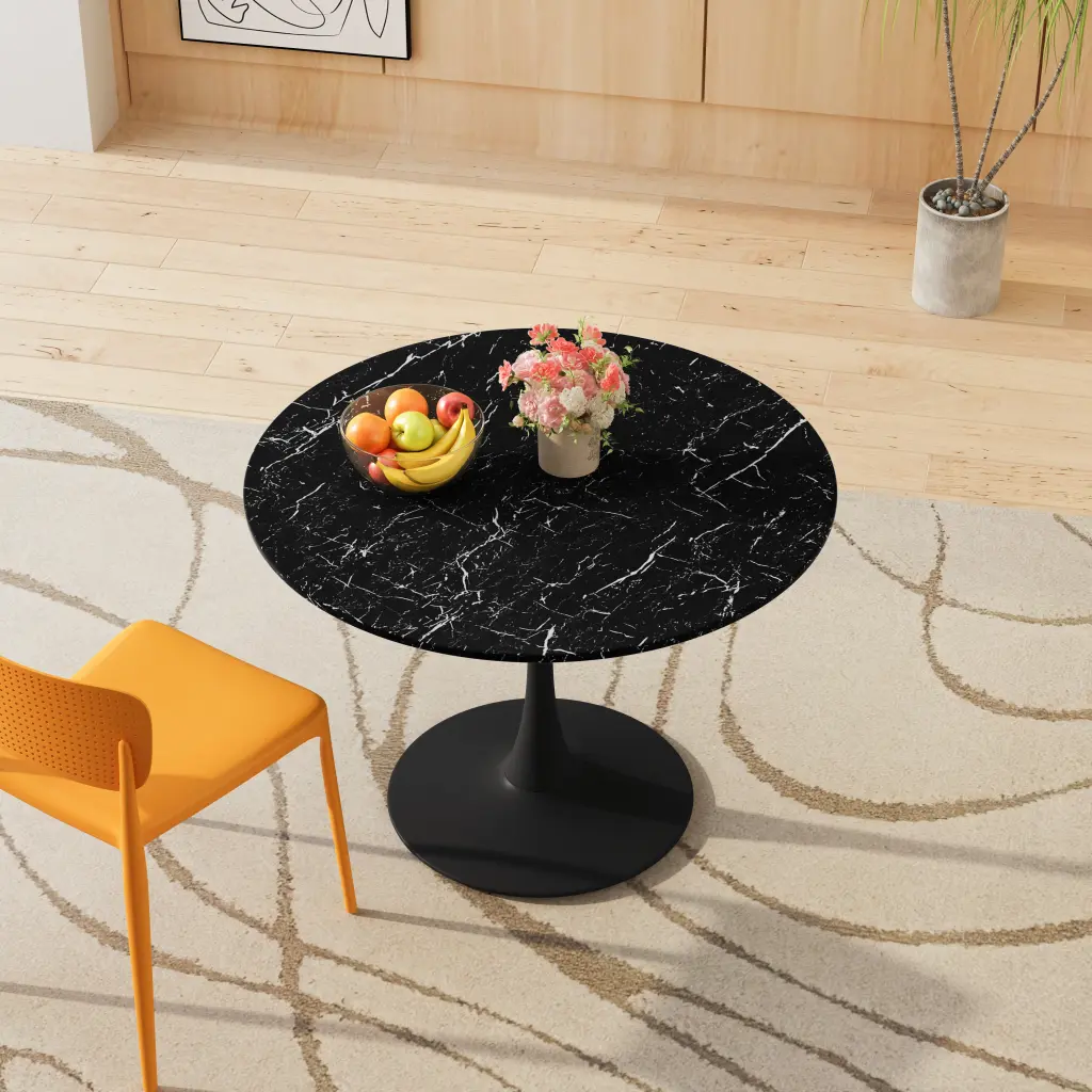 42.12 Inch Modern Round Dining Table Black Marble Top spribung