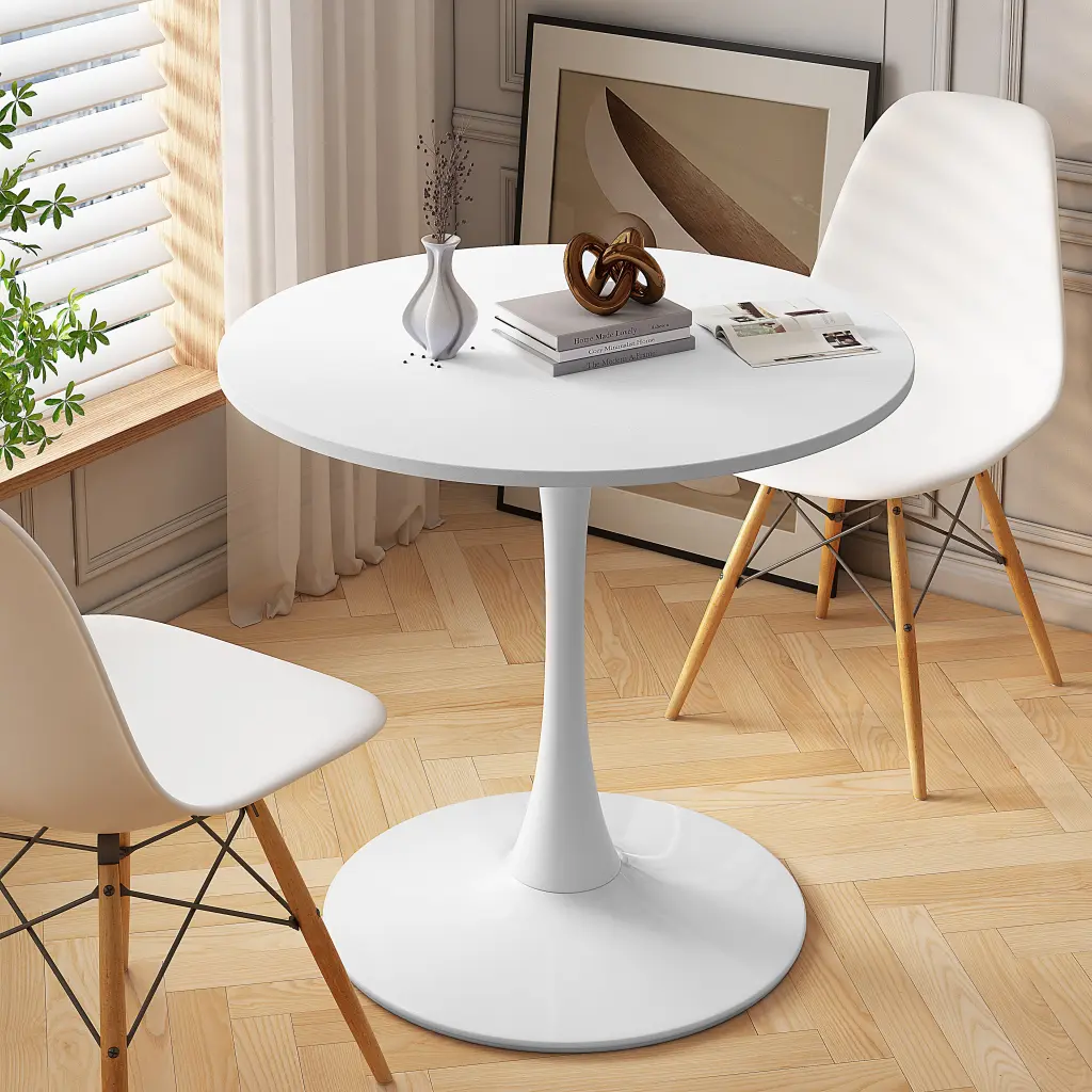 32 Inch Modern Round Dining Table MDF Top and Metal Base Small Spaces spribung