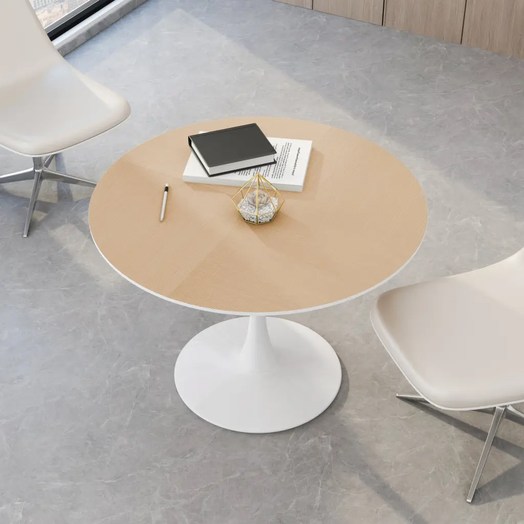 42 Inch Modern Round Dining Table Printed Wood Grain Top Metal Base spribung