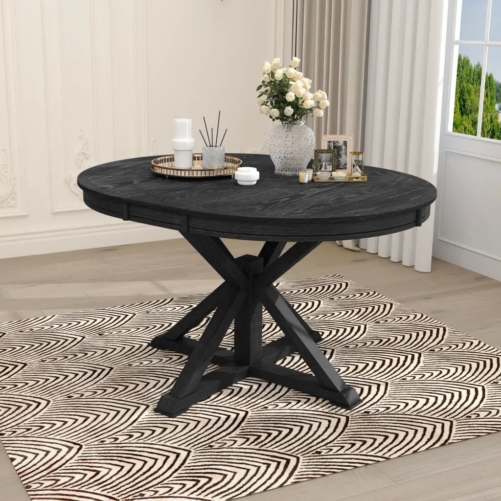 Retro Practical Extendable Dining Table 12 Inch Leaf Dining Room trexm