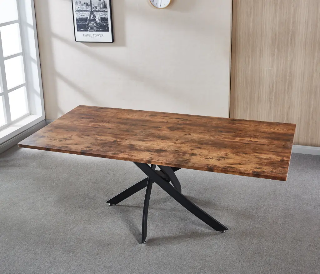 Rectangle MDF Dining Table Printed Walnut Table Top and Black Metal Base w1241 artisan furniture
